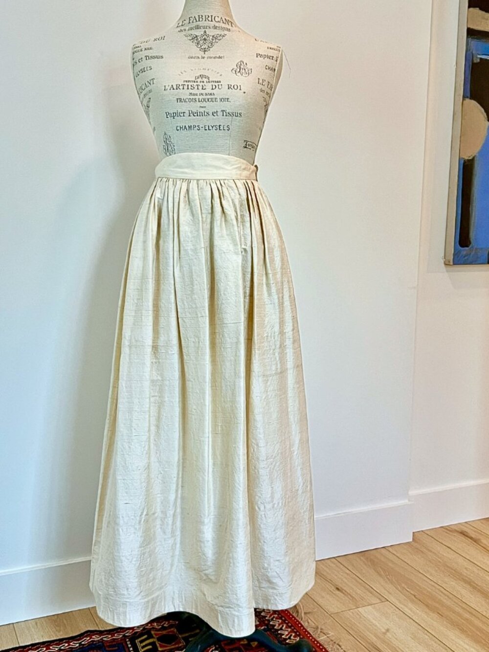 Lillie Rubin Vintage 100% Raw Silk Maxi Skirt Ivory Dupioni S Pockets Sash